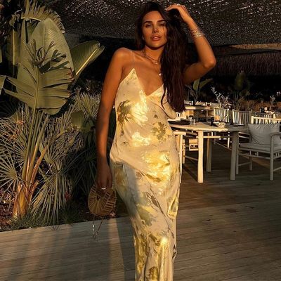 XL Größe Sexy Slip Kleid Mode Sexy Rückenlos Hot Gold Slip Kleid