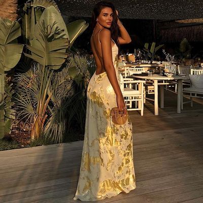 XL Größe Sexy Slip Kleid Mode Sexy Rückenlos Hot Gold Slip Kleid