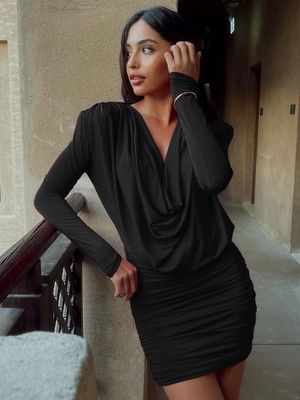 Custom Package Hüftkleid Faltiges Temperament Sexy Modebeutel Hüft Langärme Rock Kleid