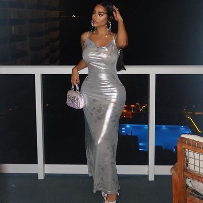 Kurzärmeliges, stilvolles Damenkleid, sexy, ohne Rücken, U-Hals, schlankes Halterkleid