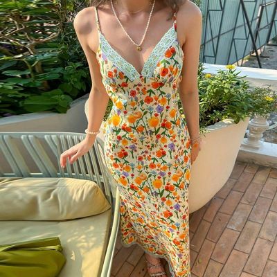 Sommerneue Modedruck sexy Rückenlose Spitze Halterkleid