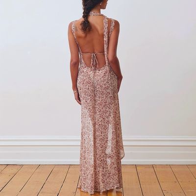 Neue Damen-Schnürsenkel blumig sexy rückgratlos Split Split Spitzenkleid