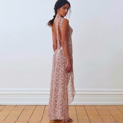 Neue Damen-Schnürsenkel blumig sexy rückgratlos Split Split Spitzenkleid