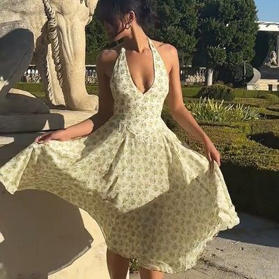 Custom-Frauen Sommer süße Wind Rückenlosen Halter Mode Blumenmuster Korsett Rock Kleid
