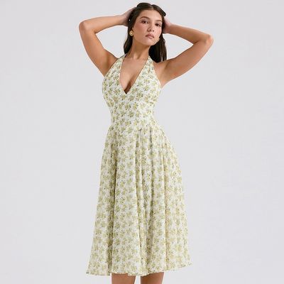 Custom-Frauen Sommer süße Wind Rückenlosen Halter Mode Blumenmuster Korsett Rock Kleid