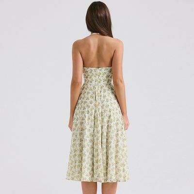 Custom-Frauen Sommer süße Wind Rückenlosen Halter Mode Blumenmuster Korsett Rock Kleid