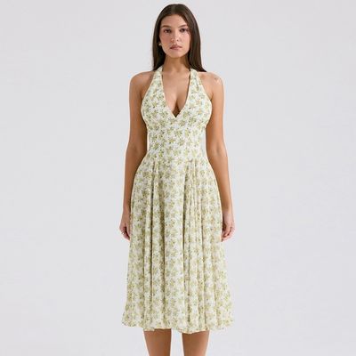 Custom-Frauen Sommer süße Wind Rückenlosen Halter Mode Blumenmuster Korsett Rock Kleid