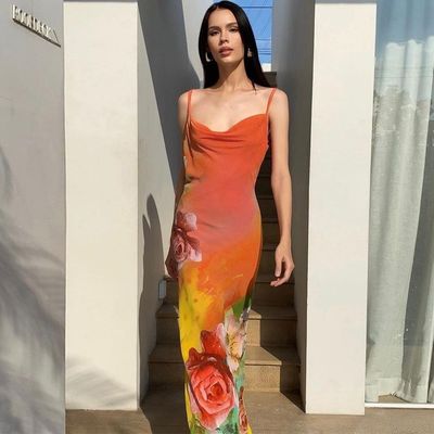 Custom-Frauen neue Mode sexy Rückenlos Druck Halter Kleid