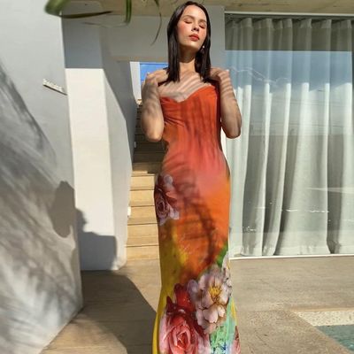 Custom-Frauen neue Mode sexy Rückenlos Druck Halter Kleid