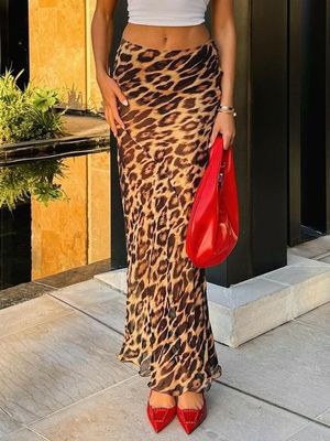 Sommer Neue Mode Sexy Leopard Druck Chiffon Fischschwanz Rock Boden - Länge Rock