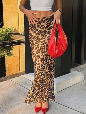 Sommer Neue Mode Sexy Leopard Druck Chiffon Fischschwanz Rock Boden - Länge Rock