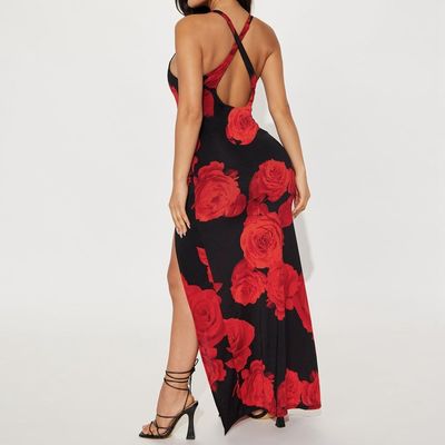 Damen-Mode-Druck-Langrock sexy Split Halter-Kleid