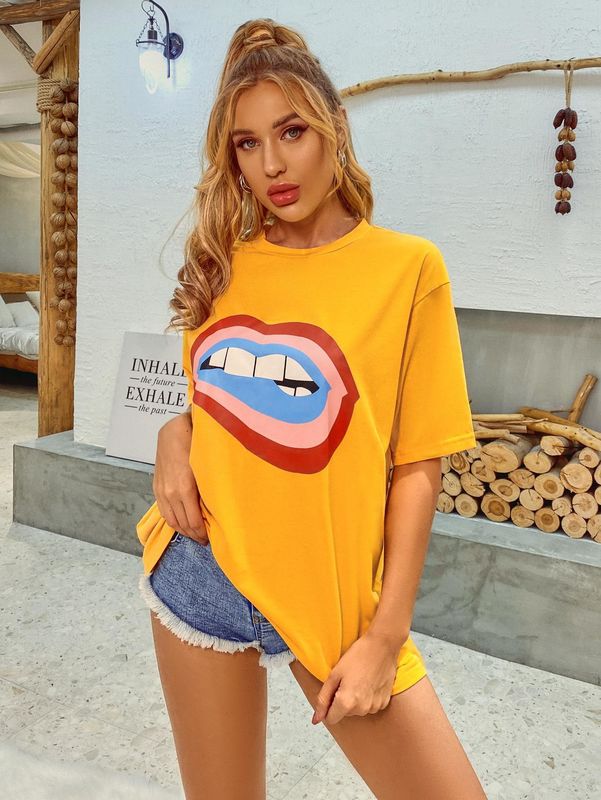 Stylische, komfortable T-Shirts mit Dekal, Frauen, locker, Baumwoll-Tanktops, fünf Viertel Ärmel