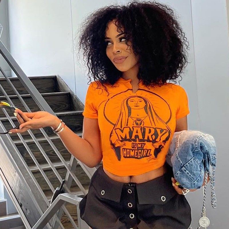 Hottie Monogramm Druck Kurzärmel Top sexy schlanke T-Shirts Bauchbein Hipster Tee