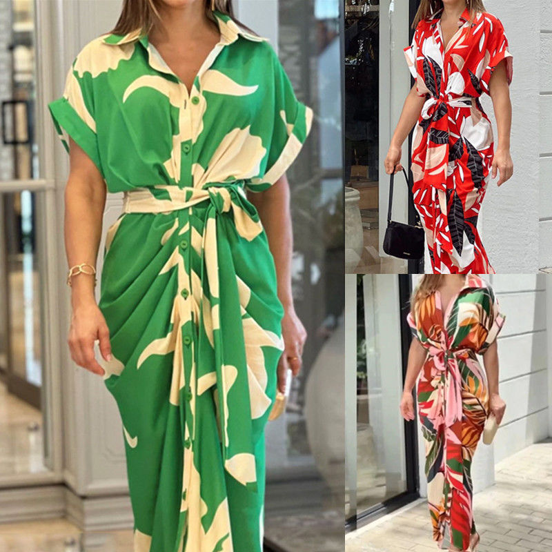 Kurzärmelig Floral Print Kleider Mode Damenkleid Komfortabel Casual Sexy Slim Fit