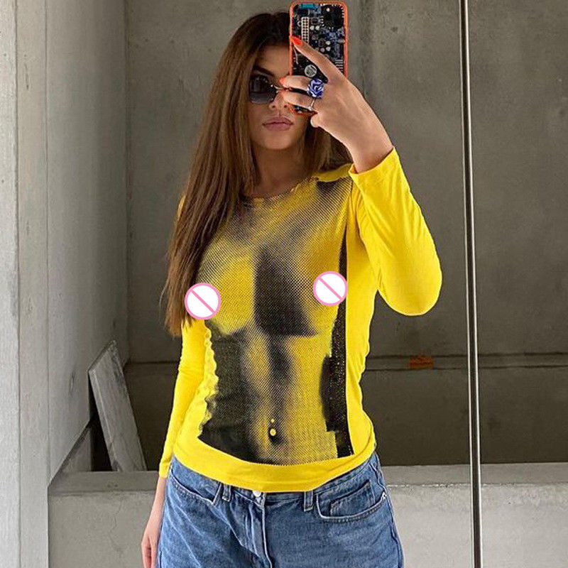 Digital gedruckt Dekal T-Shirt Mode gedruckt All-Match Langärme Crop T-Shirt