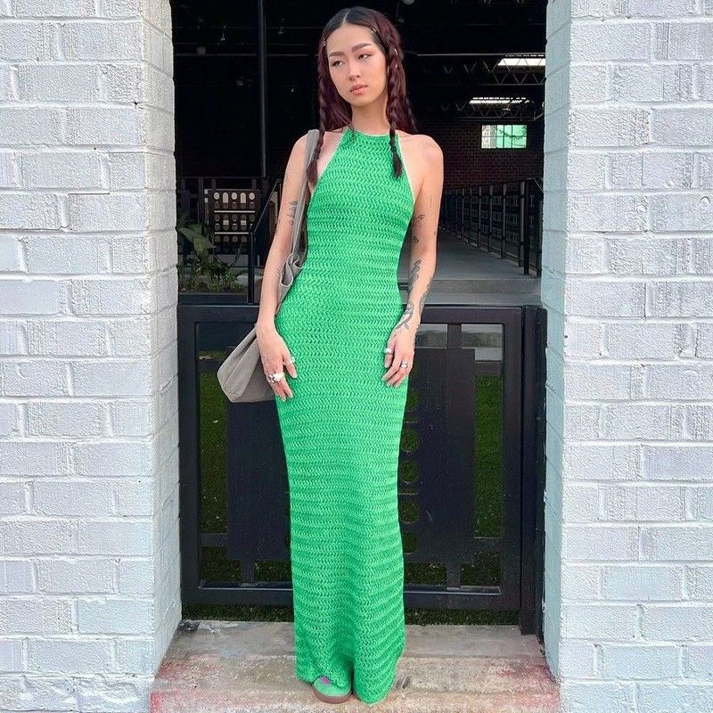 Massivfarben schlank gestricktes Kleid stilvoll schlank sexy atmungsaktiv Rückenlos Spitzen Kleid