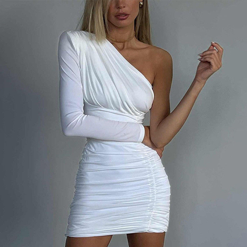 Mode Ein-Schulter-Rohr-Kleid Schlank Plättchen-Ein-Schulter-Kleid Langärme Hüft-Wrap