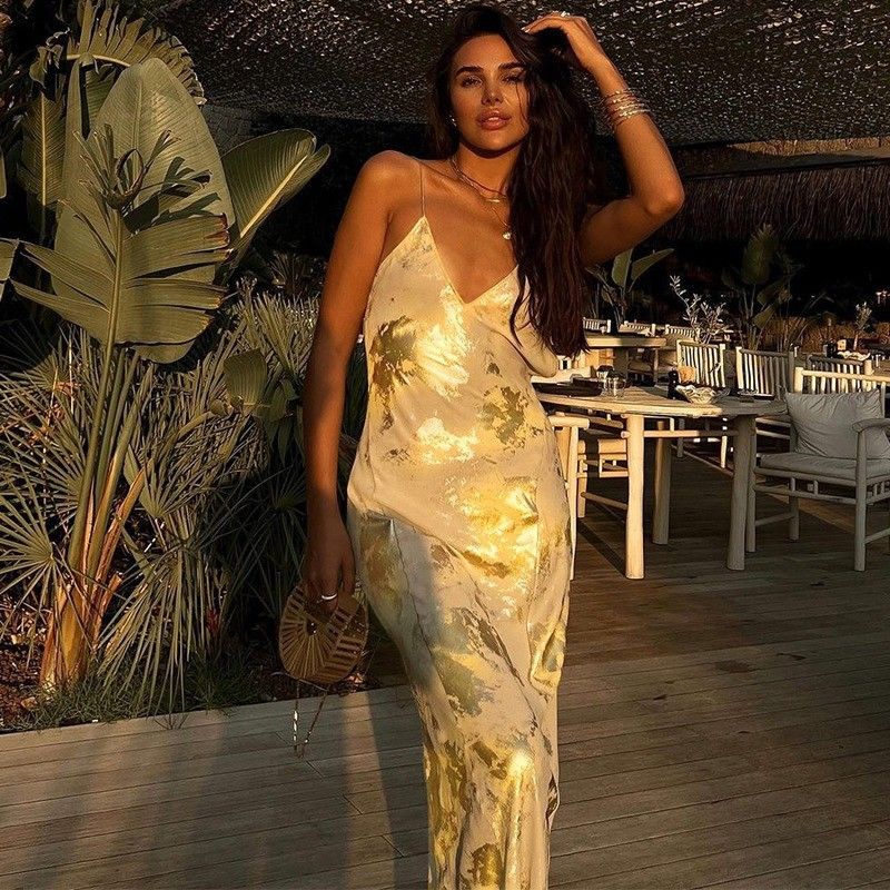 XL Größe Sexy Slip Kleid Mode Sexy Rückenlos Hot Gold Slip Kleid