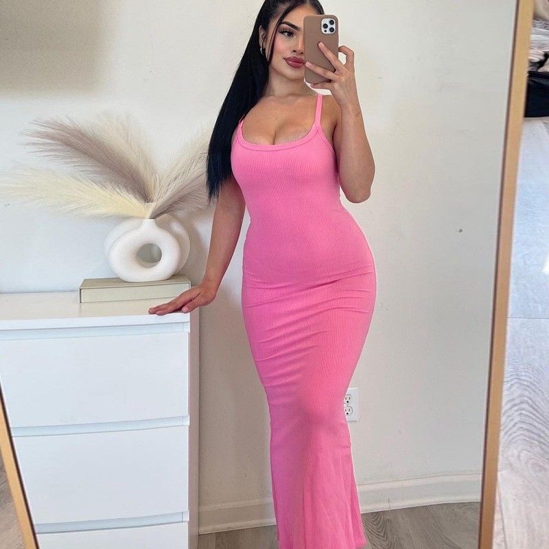 Frühling Sommer Neue Mode Sexy Rückenlos Schlanker Solid Farbe Halter Kleid kann in jeder Farbe angepasst werden